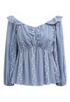 Floret Chain Embroidered Dolly Top in Blue