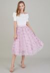 Shimmering Hearts Mesh Tulle Midi Skirt in Pink