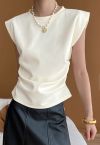 Buttoned Ruched Sleeveless Top in Ivory