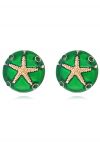 Rounded Starfish Oil Spill Earrings in Green