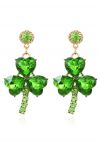 Green Rhinestone Clover Earrings