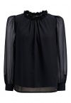 3D Petal Neckline Semi-Sheer Top in Black