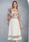 Organza Inserted A-Line Midi Skirt in Ivory