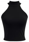 Solid Halter Neck Crop Top in Black