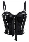 Bowknot Rhinestone Embellished Bustier Crop Top in Black