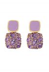 Square Shape Purple Rhinestone Earrings