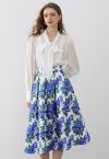 Blue Floral Romance Pleated Midi Skirt