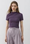 Side Ruched Detail Soft Touch Top in Purple