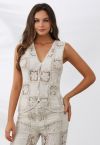 Floral Cutwork Crochet Buttoned Vest