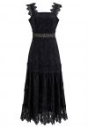 Leaves Eyelet Embroidered Lace Trim Cami Dress in Black