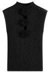 3D Crochet Flower Sleeveless Knit Top in Black