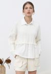 Fake Two-Piece Knit Spliced Collared Shirt in White