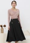 Embossed Rose A-Line Midi Skirt in Black