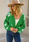 Cuteness Flowers Fuzzy Knit Cardigan in Green