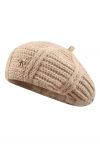 Little Bow Decor Knitted Beret in Khaki