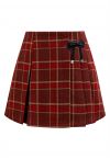 Bowknot Decorated Plaid Mini Skirt in Red