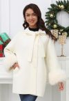 Pretty Bowknot Faux Fur Buttoned Knit Coat in Ivory