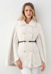 Collared Double-Breasted Faux Fur Cape Coat in Ivory