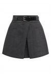 Fake Pockets Belted Flap Skorts in Smoke