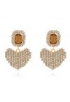 Full Rhinestone Heart Earrings in Amber