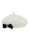 Velvet Bowknot Heart Rhinestone Wool-Blend Beret in White