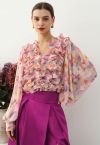 Fluttering Ruffle Floral Chiffon Crop Top