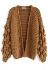 Cuteness on Sleeves Chunky Cardigan in Caramel