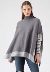 Lie in Grey Fields Striped Oversize Knit Cape Sweater