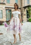 Lavender Peony Print Embossed Midi Skirt