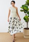 Ink Rose Bud Printed Midi Skirt in Ivory