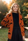 Moonlit Bats and Stars Open Front Knit Cardigan in Pumpkin