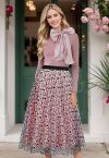 Endearing Velvet Heart Mesh Midi Skirt in Pink