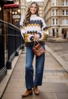 Color Blocked High Neck Hand-Knit Chunky Sweater in Smoke