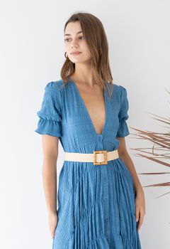Square Bamboo Buckle Stretchy Straw Belt