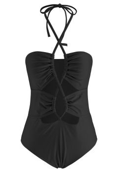 Cutout Crisscross Halter Neck Swimsuit in Black