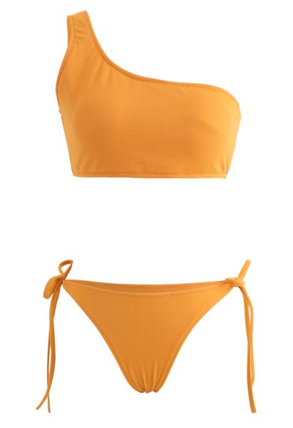 One-Shoulder Tie Side Low Rise Bikini Set in Mustard