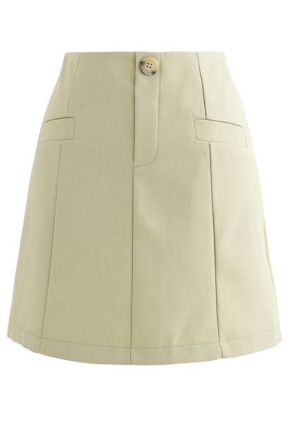 Pocket Embellishment Bud Skirt in Moss Green