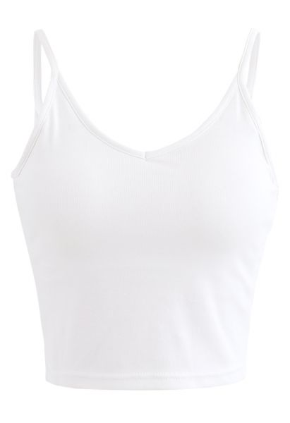 Cropped Rib Cami Tank Top in White