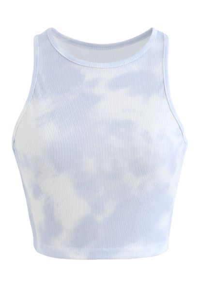 Pastel Tie-Dye Halter Tank Top in Light Blue