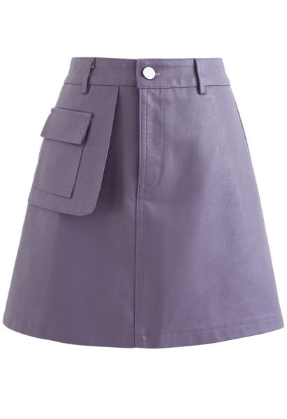 Pocket Faux Leather Texture Skirt in Lilac