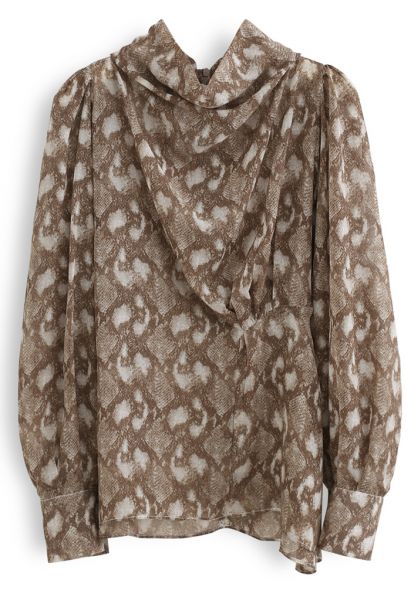 Snake Print Drape Semi-Sheer Top in Caramel