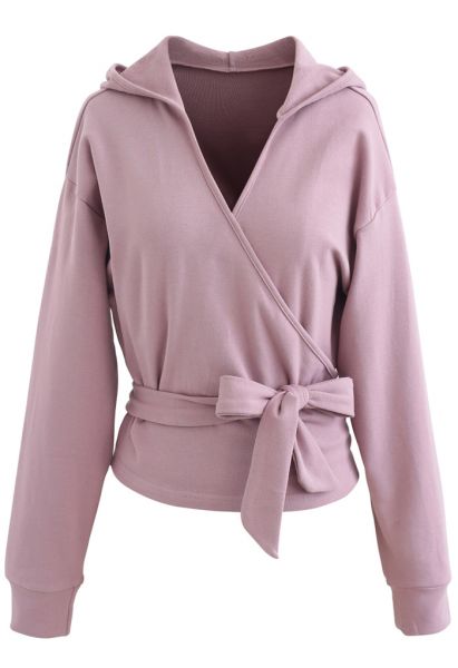 Self-Tied Front Cropped Hoodie in Lilac