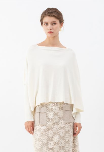 Soft Flare Hem Cape Sweater in Ivory