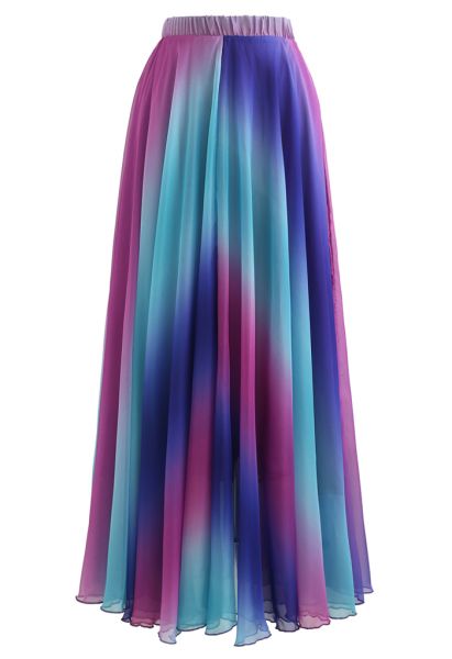 Tie Dye Chiffon Maxi Skirt in Purple