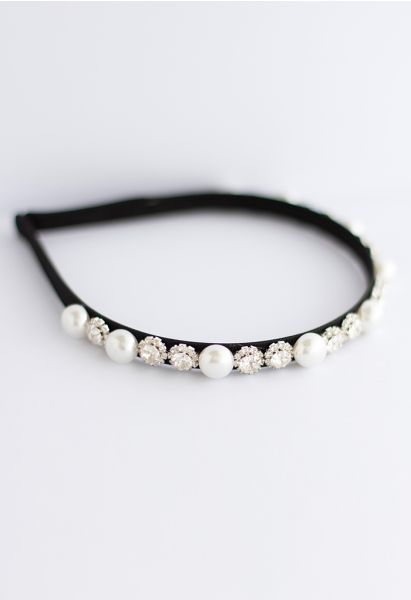 Crystal Pearl Black Headband