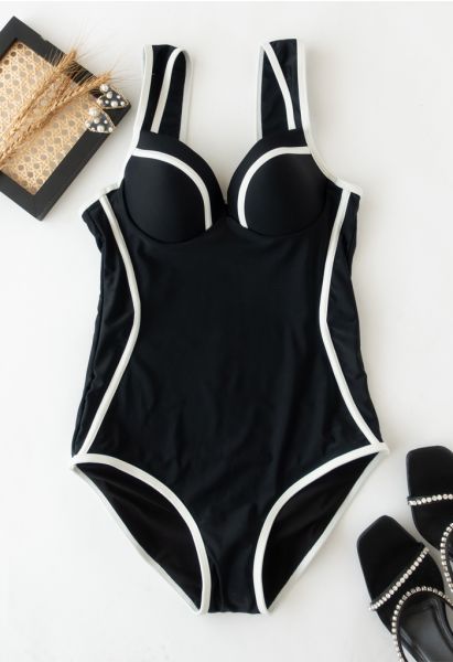 Bustier Contrast Line One-Piece Swimsuit