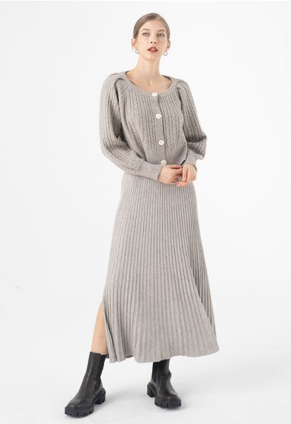 Side Vent High Waist Knit Skirt in Linen