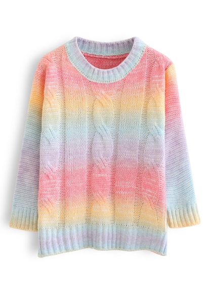 Rainbow Ombre Cable Knit Sweater