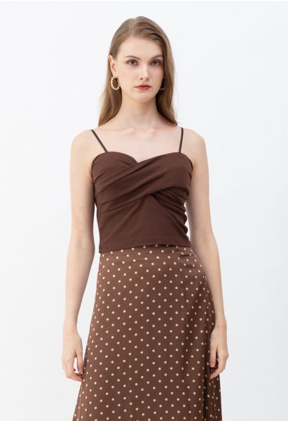 Cross Wrap Fitted Cami Top in Brown