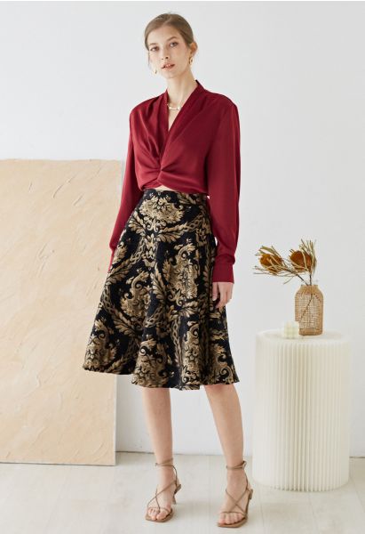 Golden Bouquet Jacquard Midi Skirt